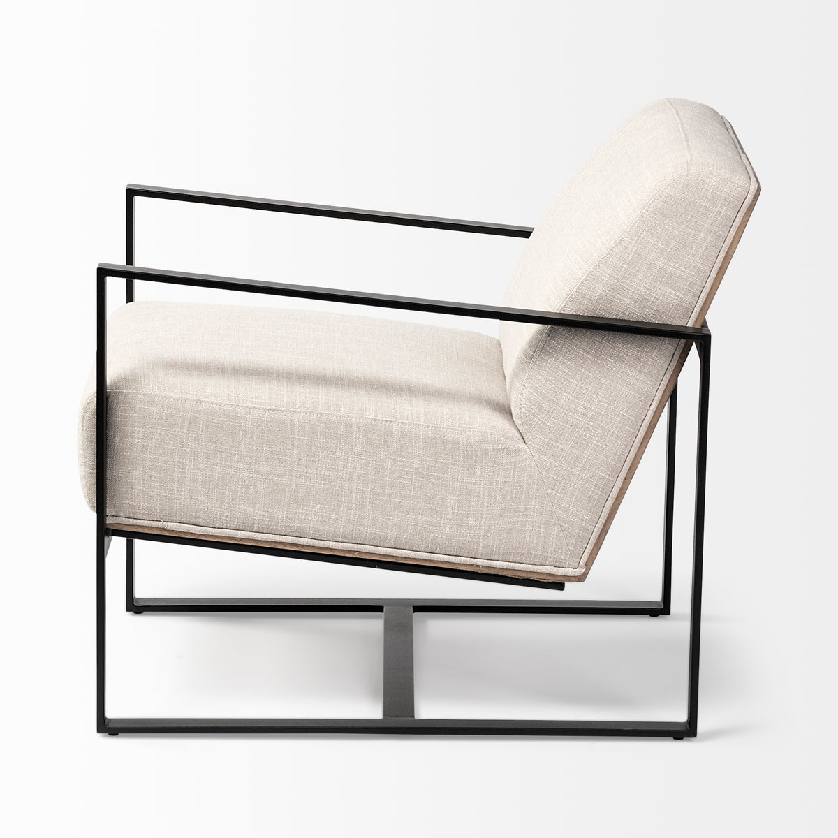 Stamford Light Beige Upholstered Seat w/ Wood Back, Metal Frame Accent Chair-Accent Chairs-DECOROLALA