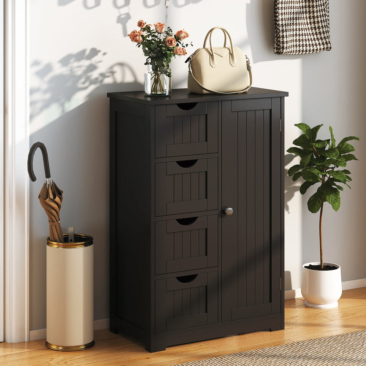 Standing Indoor Wooden Cabinet with 4 Drawers-Black-Floor Cabinets-DECOROLALA