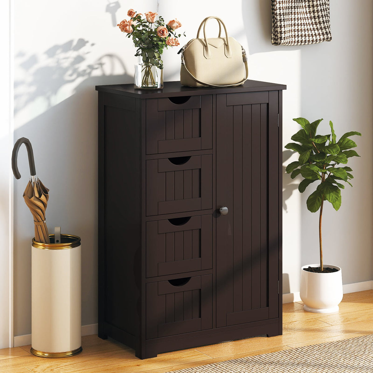 Standing Indoor Wooden Cabinet with 4 Drawers-Brown-Floor Cabinets-DECOROLALA