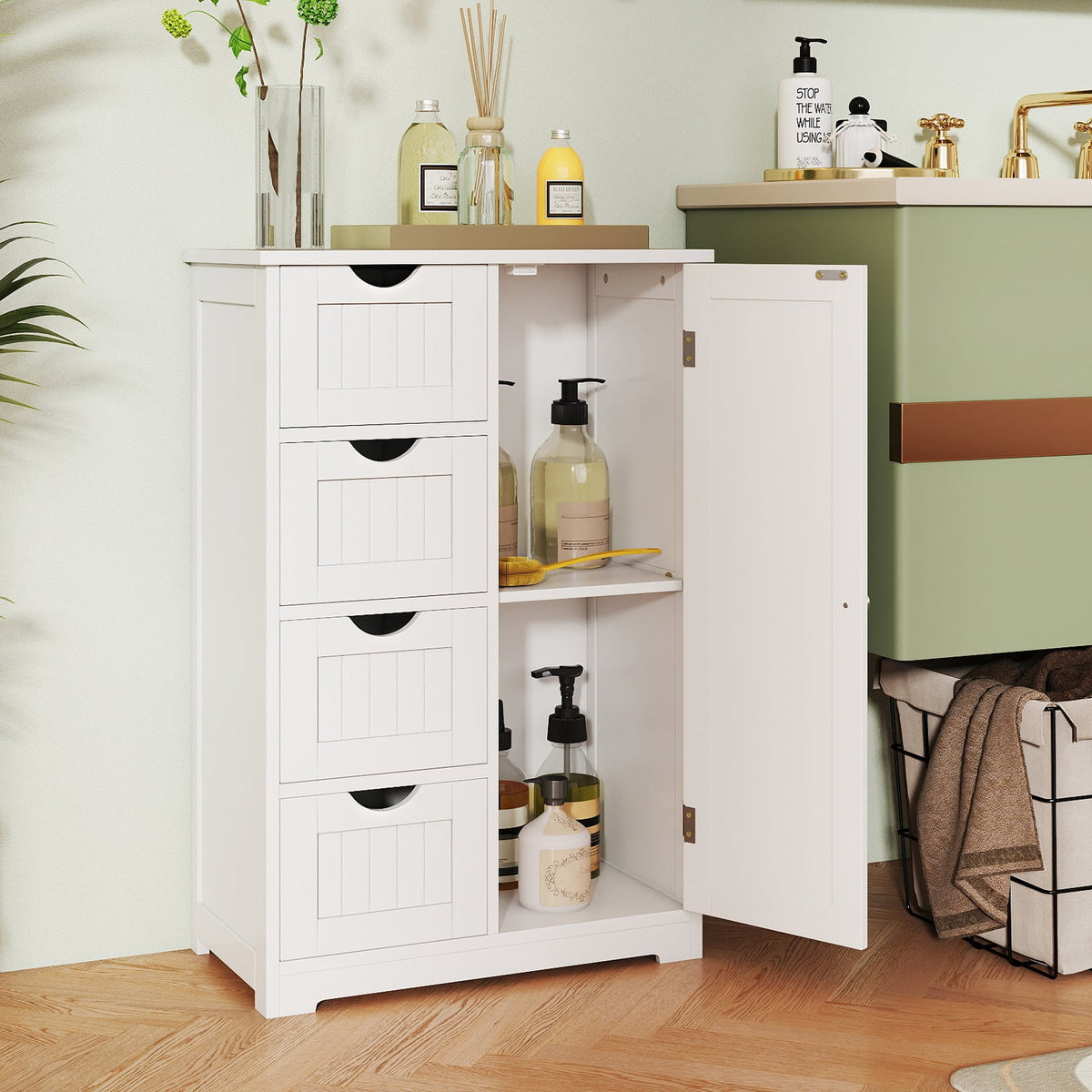 Standing Indoor Wooden Cabinet with 4 Drawers-White-Floor Cabinets-DECOROLALA