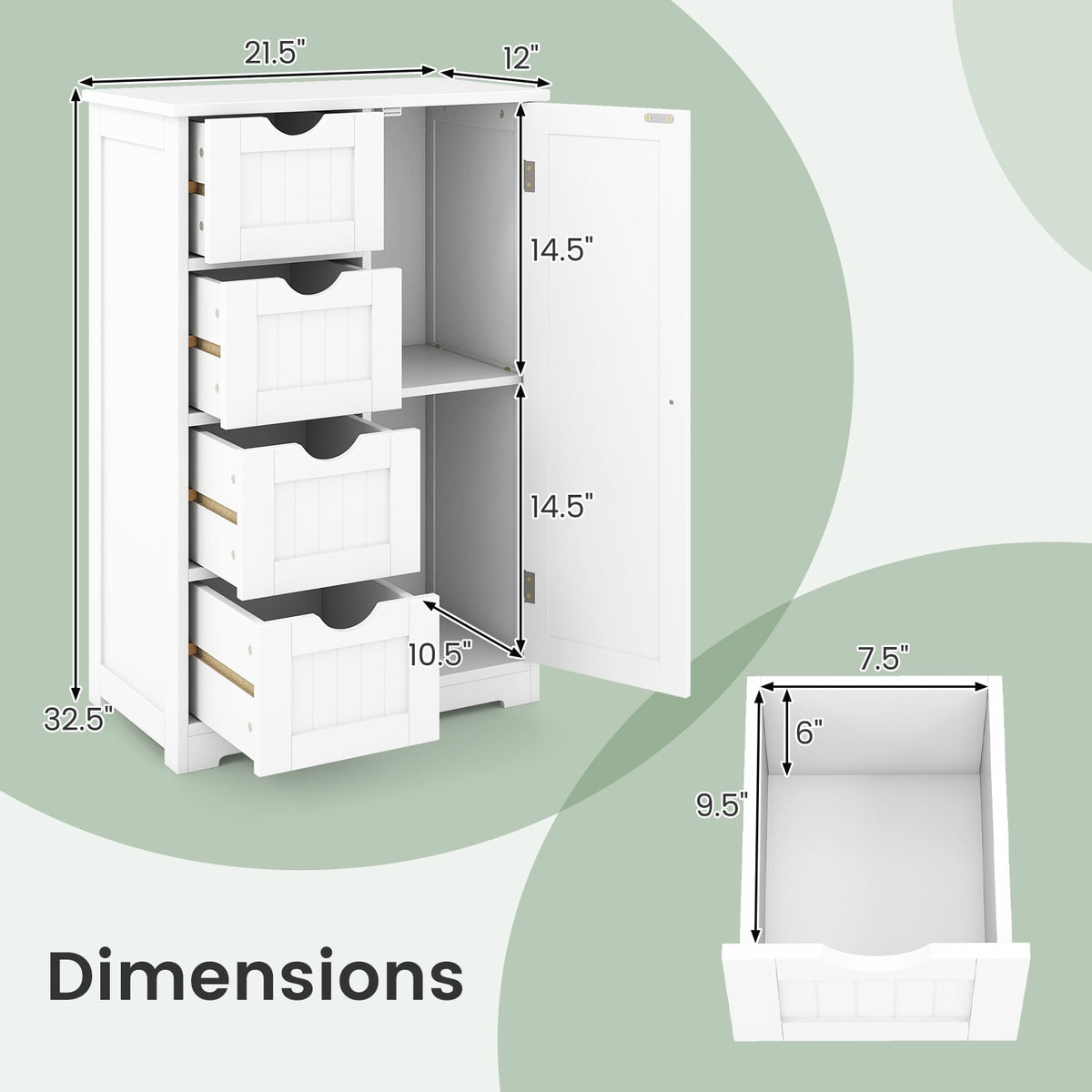 Standing Indoor Wooden Cabinet with 4 Drawers-White-Floor Cabinets-DECOROLALA