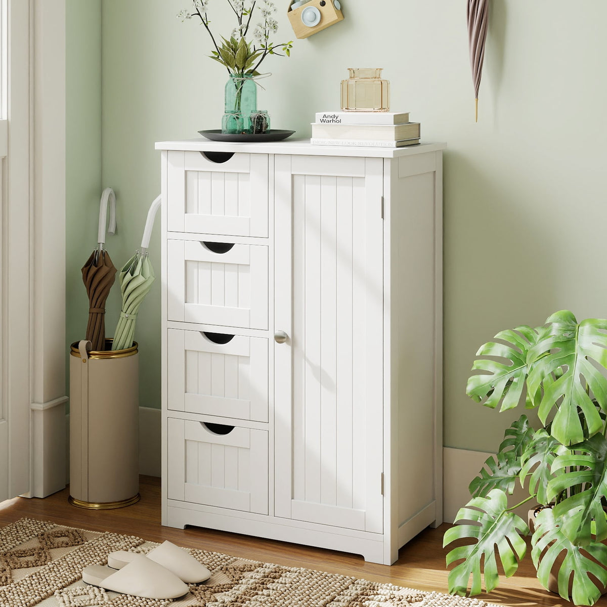 Standing Indoor Wooden Cabinet with 4 Drawers-White-Floor Cabinets-DECOROLALA