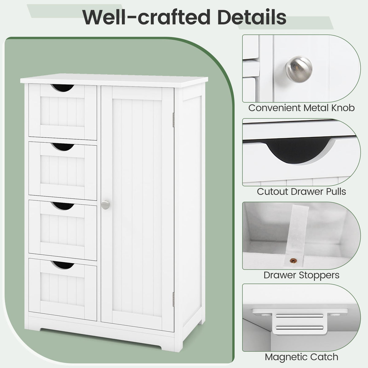 Standing Indoor Wooden Cabinet with 4 Drawers-White-Floor Cabinets-DECOROLALA