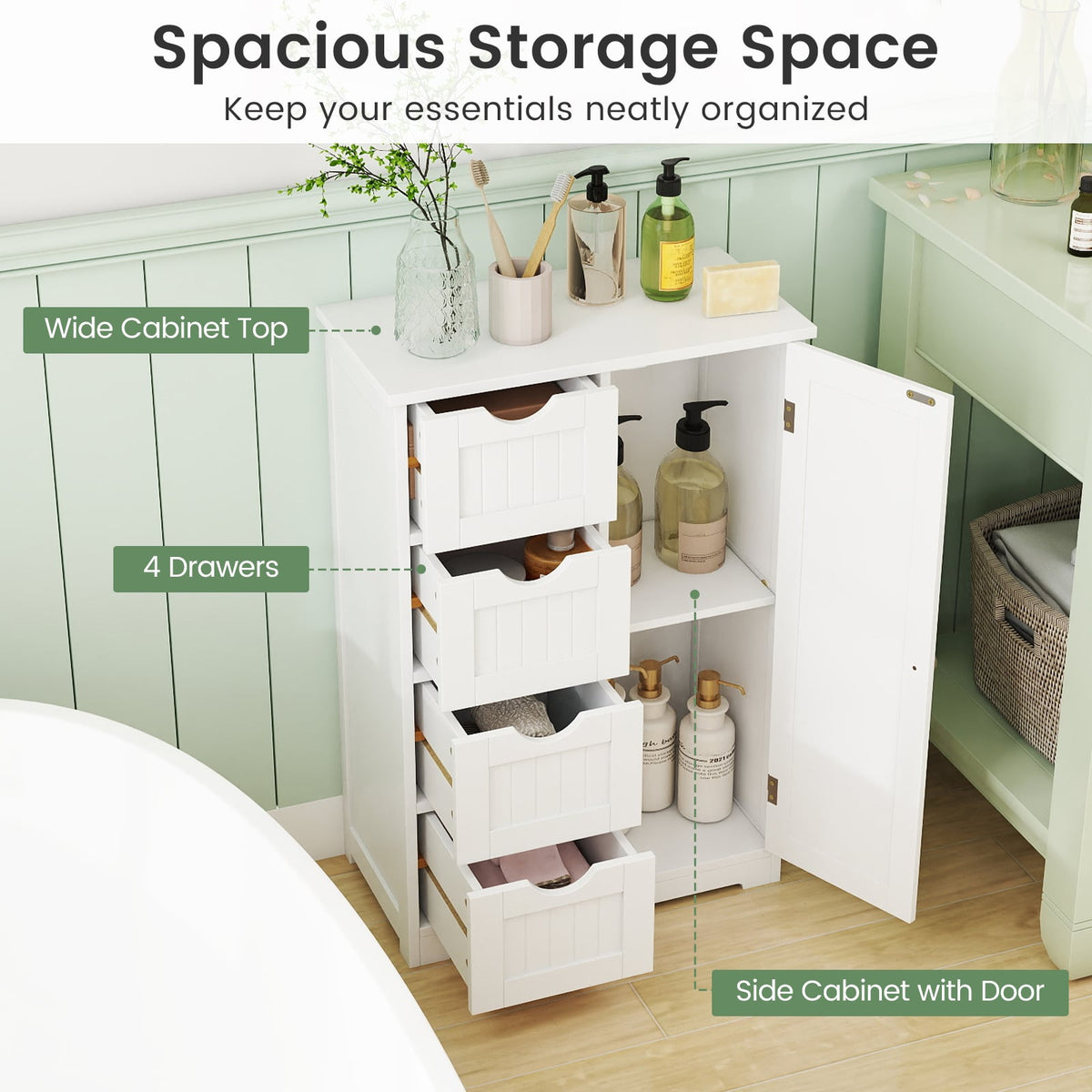 Standing Indoor Wooden Cabinet with 4 Drawers-White-Floor Cabinets-DECOROLALA