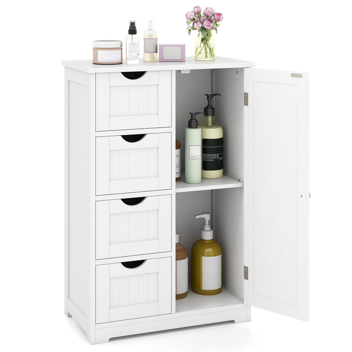 Standing Indoor Wooden Cabinet with 4 Drawers-White-Floor Cabinets-DECOROLALA