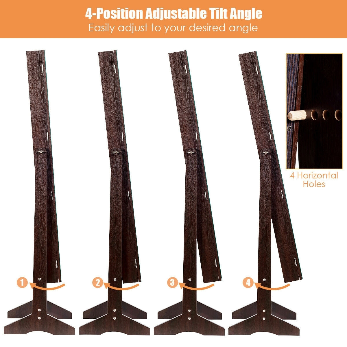 Standing Jewelry Armoire Cabinet with Full Length Mirror-Brown-Jewelry Armoires-DECOROLALA
