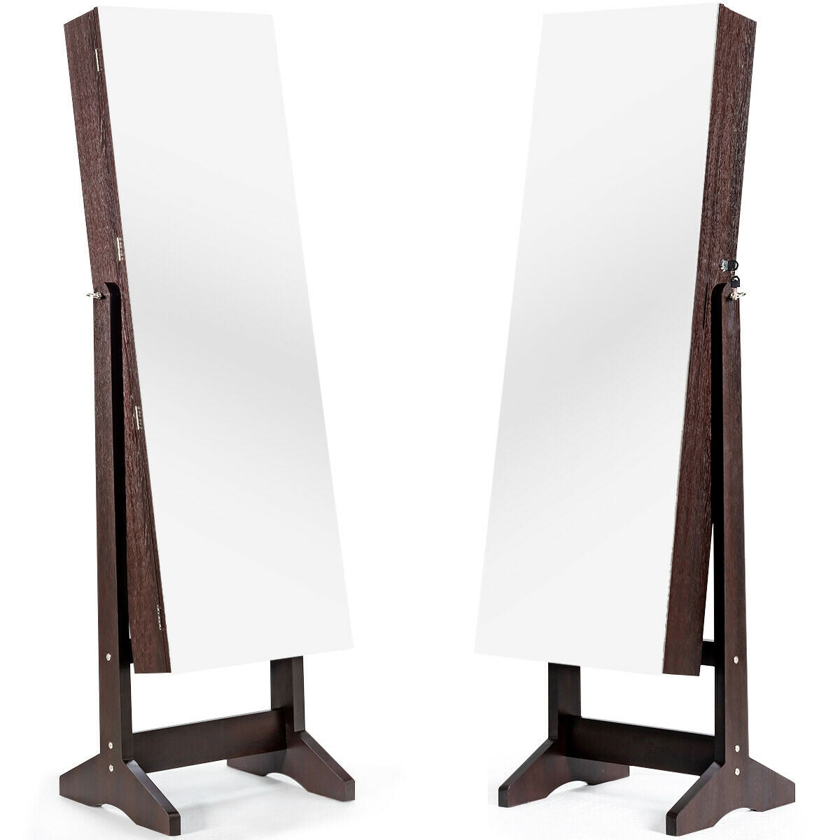 Standing Jewelry Armoire Cabinet with Full Length Mirror-Brown-Jewelry Armoires-DECOROLALA