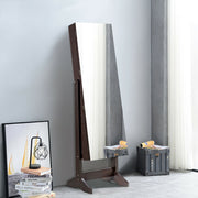 Standing Jewelry Armoire Cabinet with Full Length Mirror-Brown-Jewelry Armoires-DECOROLALA