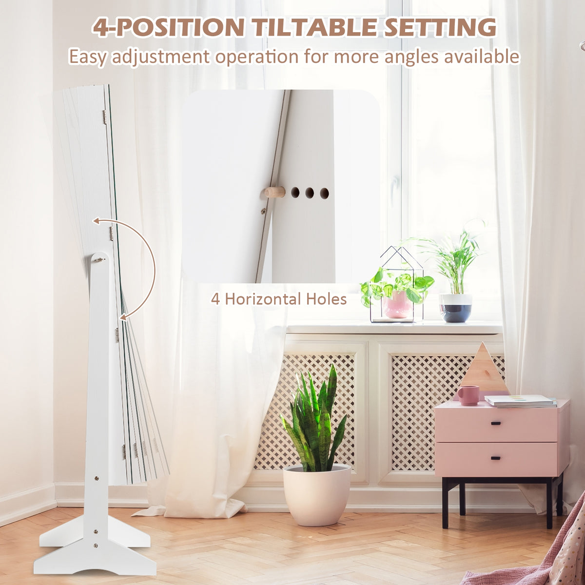 Standing Jewelry Armoire Cabinet with Full Length Mirror-White-Jewelry Armoires-DECOROLALA