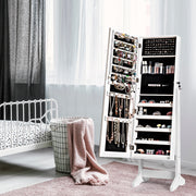 Standing Jewelry Armoire Cabinet with Full Length Mirror-White-Jewelry Armoires-DECOROLALA