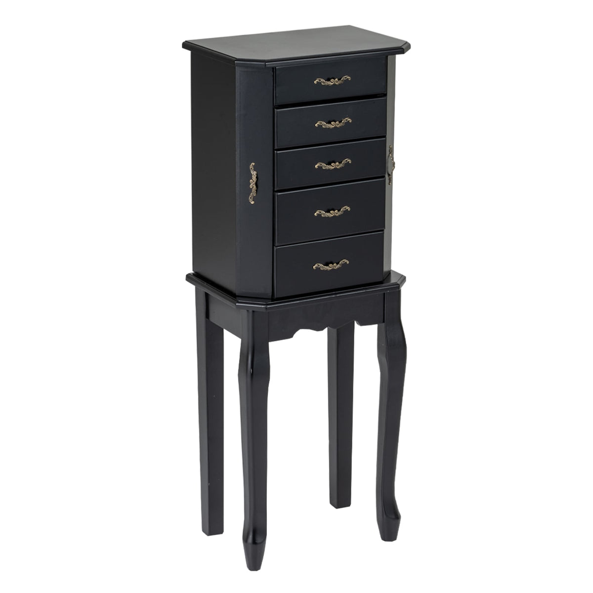 Standing Jewelry Box with 4 Drawers and 2 Side Doors-Black-Jewelry Armoires-DECOROLALA