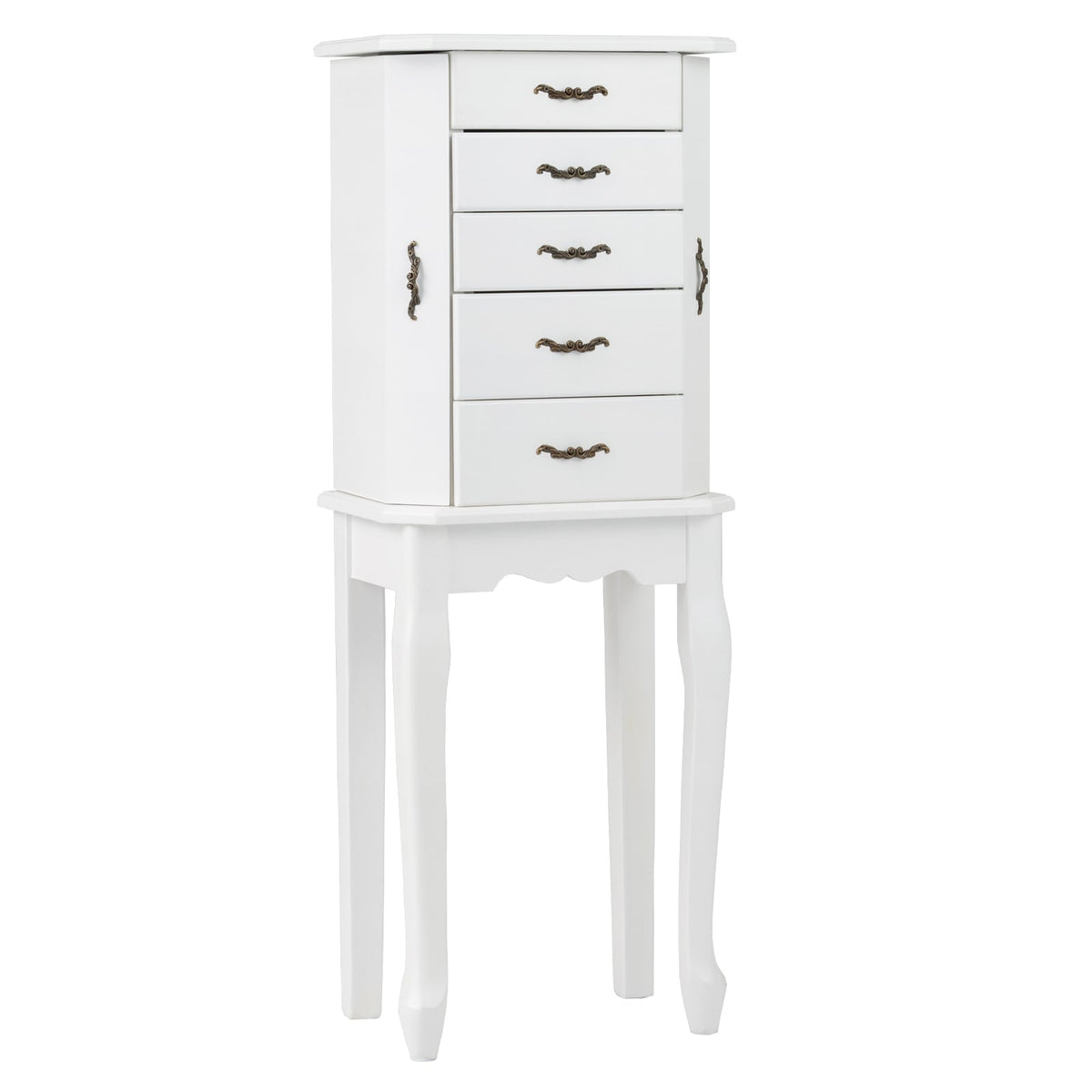 Standing Jewelry Box with 4 Drawers and 2 Side Doors-White-Jewelry Armoires-DECOROLALA