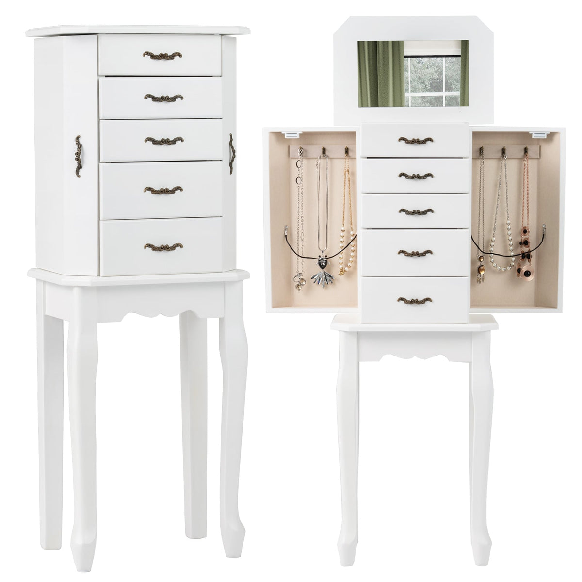 Standing Jewelry Box with 4 Drawers and 2 Side Doors-White-Jewelry Armoires-DECOROLALA