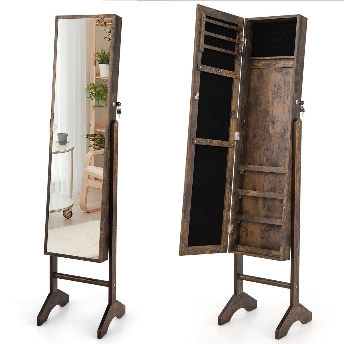 Standing Jewelry Cabinet Jewelry Armoire Cabinet with Full-Brown-Jewelry Armoires-DECOROLALA