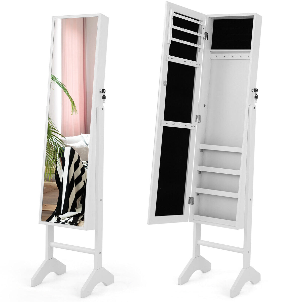 Standing Jewelry Cabinet Jewelry Armoire Cabinet with Full-White-Jewelry Armoires-DECOROLALA
