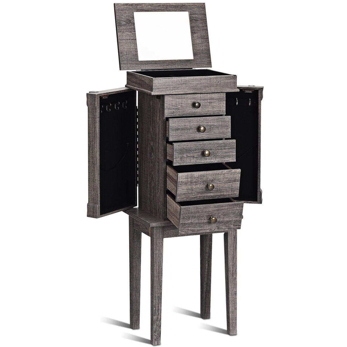 Standing Jewelry Cabinet Storage Organizer with Wooden Legs-Jewelry Armoires-DECOROLALA