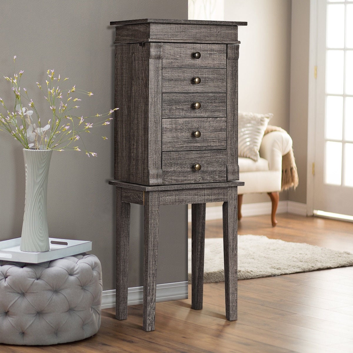 Standing Jewelry Cabinet Storage Organizer with Wooden Legs-Jewelry Armoires-DECOROLALA