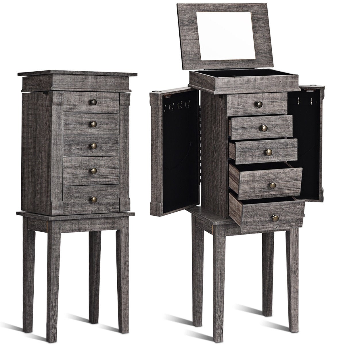 Standing Jewelry Cabinet Storage Organizer with Wooden Legs-Jewelry Armoires-DECOROLALA