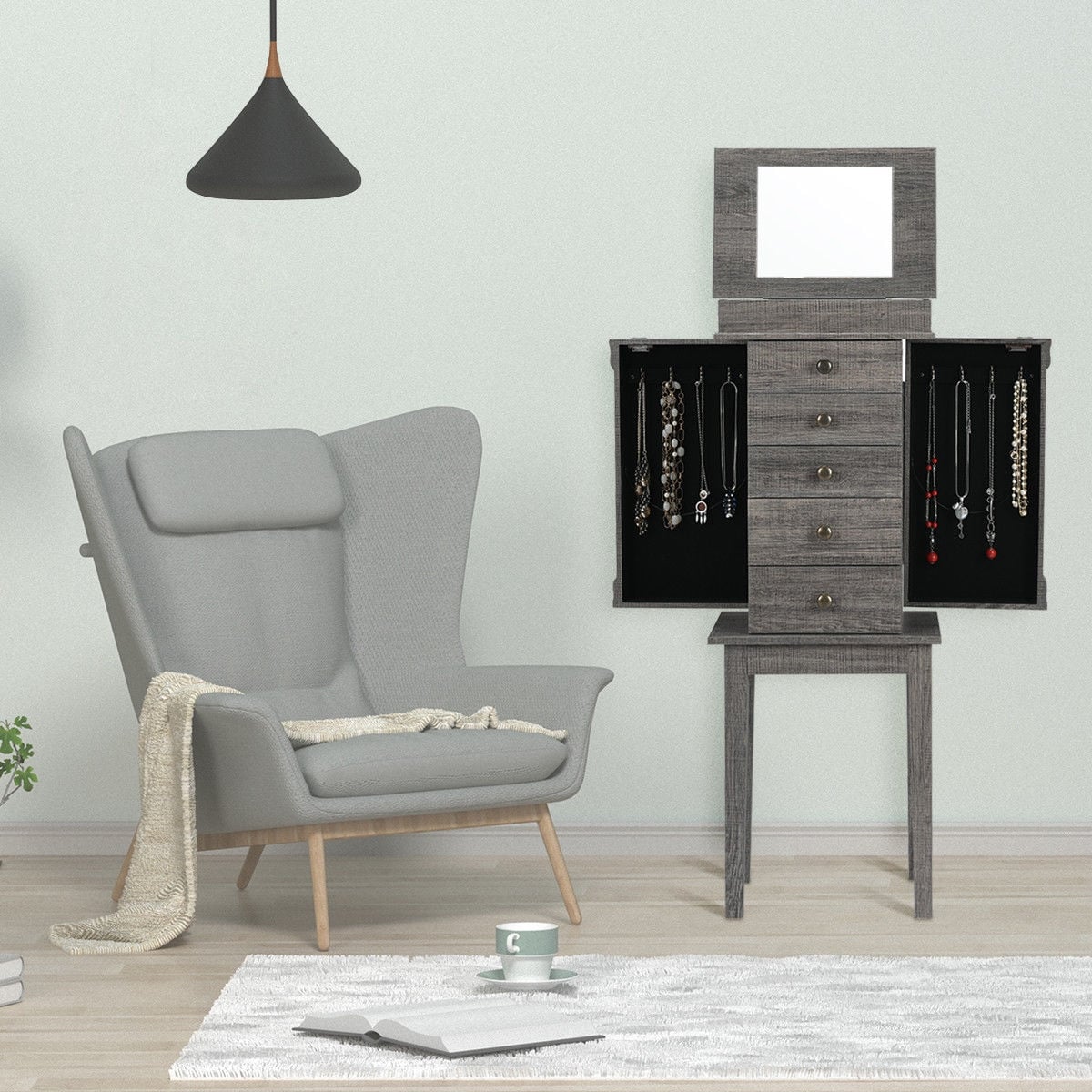 Standing Jewelry Cabinet Storage Organizer with Wooden Legs-Jewelry Armoires-DECOROLALA