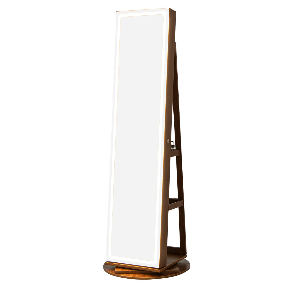 Standing Jewelry Cabinet with Adjustable LED Lights-Brown-Jewelry Armoires-DECOROLALA