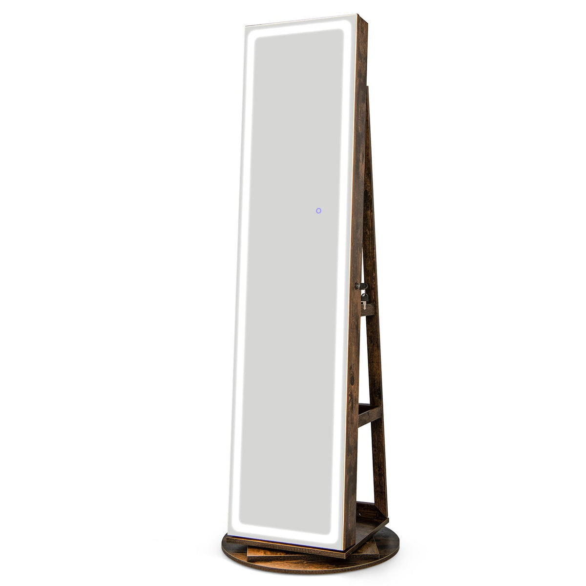Standing Jewelry Cabinet with Adjustable LED Lights-Coffee-Jewelry Armoires-DECOROLALA