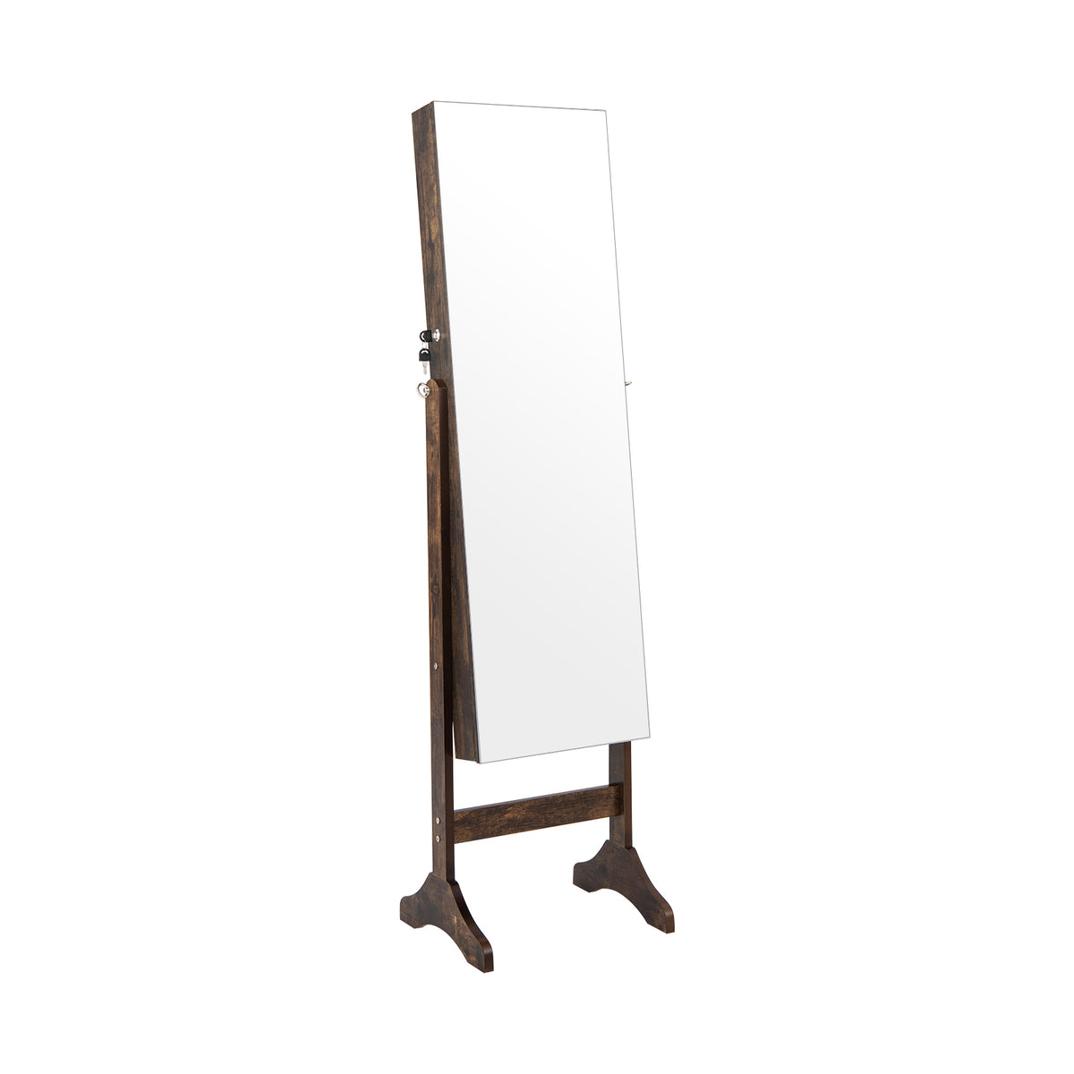 Standing Jewelry Cabinet with Full Length Mirror-Brown-Jewelry Armoires-DECOROLALA