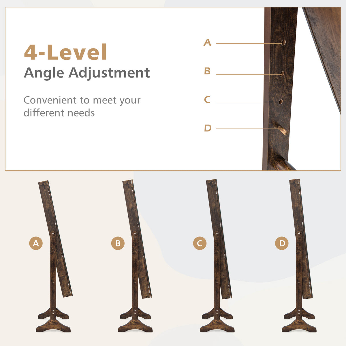 Standing Jewelry Cabinet with Full Length Mirror-Brown-Jewelry Armoires-DECOROLALA