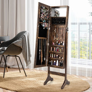 Standing Jewelry Cabinet with Full Length Mirror-Brown-Jewelry Armoires-DECOROLALA