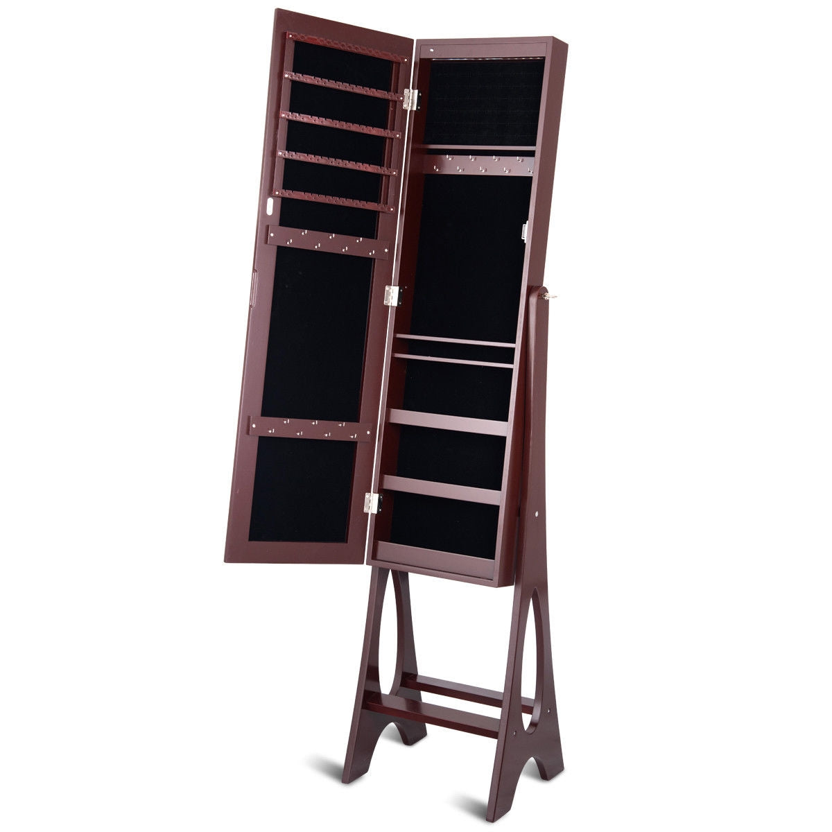 Standing Mirror Jewelry Cabinet-Brown-Jewelry Armoires-DECOROLALA