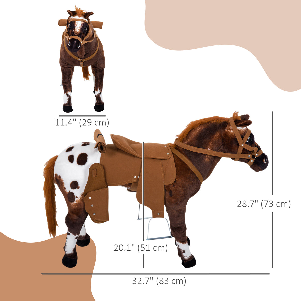 Standing Ride on Horse, Plush Pony Toy for Kids with Neighing Sound, Soft Padding, for Cowboy Cowgirl Aged 3-8 Years Old, Brown-Toys & Games > Baby & Toddler Toys > Riding & Rocking Toys > Rocking Horses-DECOROLALA