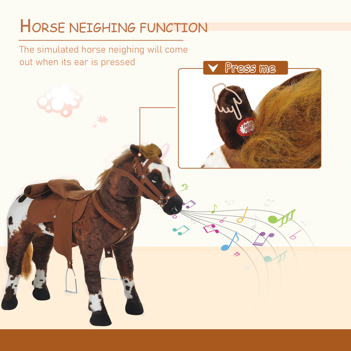 Standing Plush Ride-On Horse Toy - Brown, Ages 3-8-Toys & Games > Baby & Toddler Toys > Riding & Rocking Toys > Rocking Horses-DECOROLALA