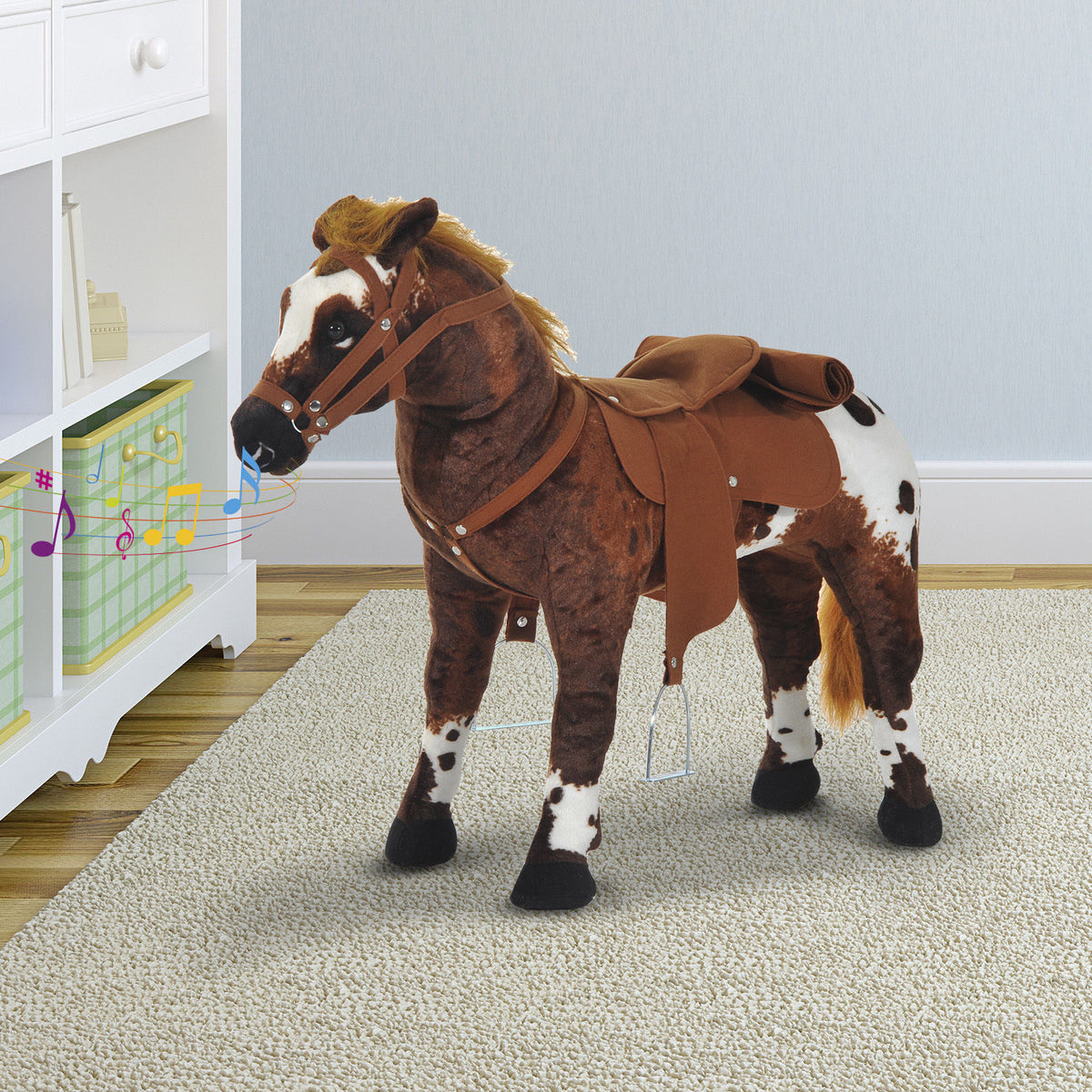 Standing Plush Ride-On Horse Toy - Brown, Ages 3-8-Toys & Games > Baby & Toddler Toys > Riding & Rocking Toys > Rocking Horses-DECOROLALA