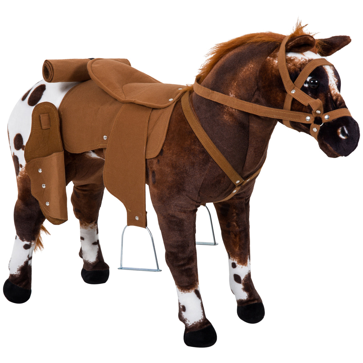 Standing Ride on Horse, Plush Pony Toy for Kids with Neighing Sound, Soft Padding, for Cowboy Cowgirl Aged 3-8 Years Old, Brown-Toys & Games > Baby & Toddler Toys > Riding & Rocking Toys > Rocking Horses-DECOROLALA