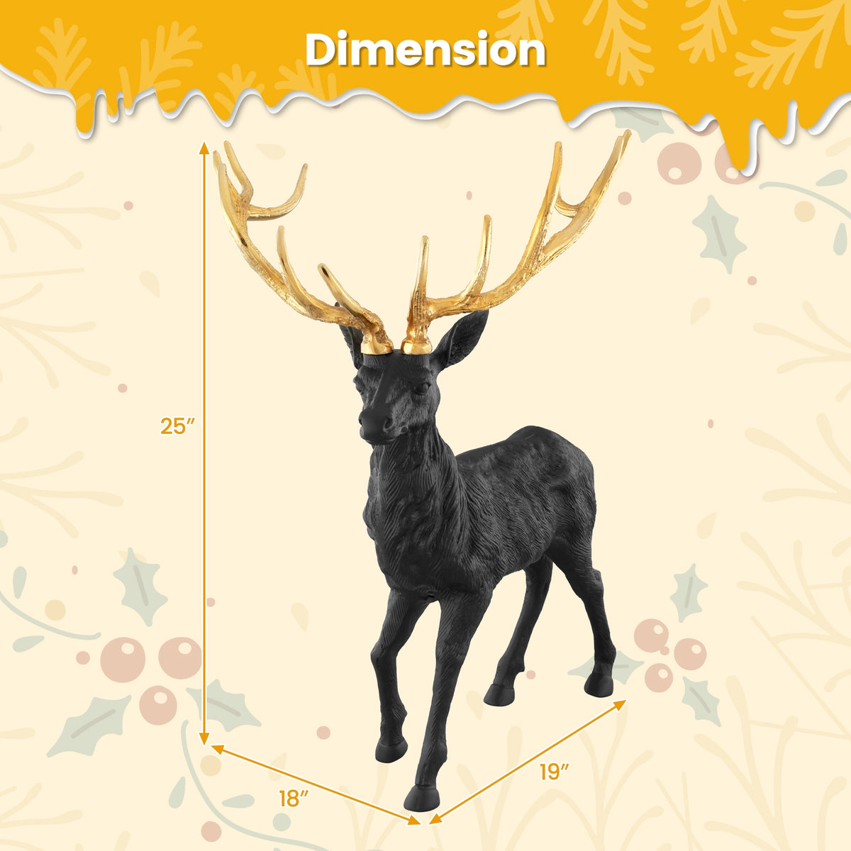 Standing Reindeer Statue Aluminum Deer Sculpture for Indoors Christmas Decor-Black-Christmas Decorations & Accessories-DECOROLALA