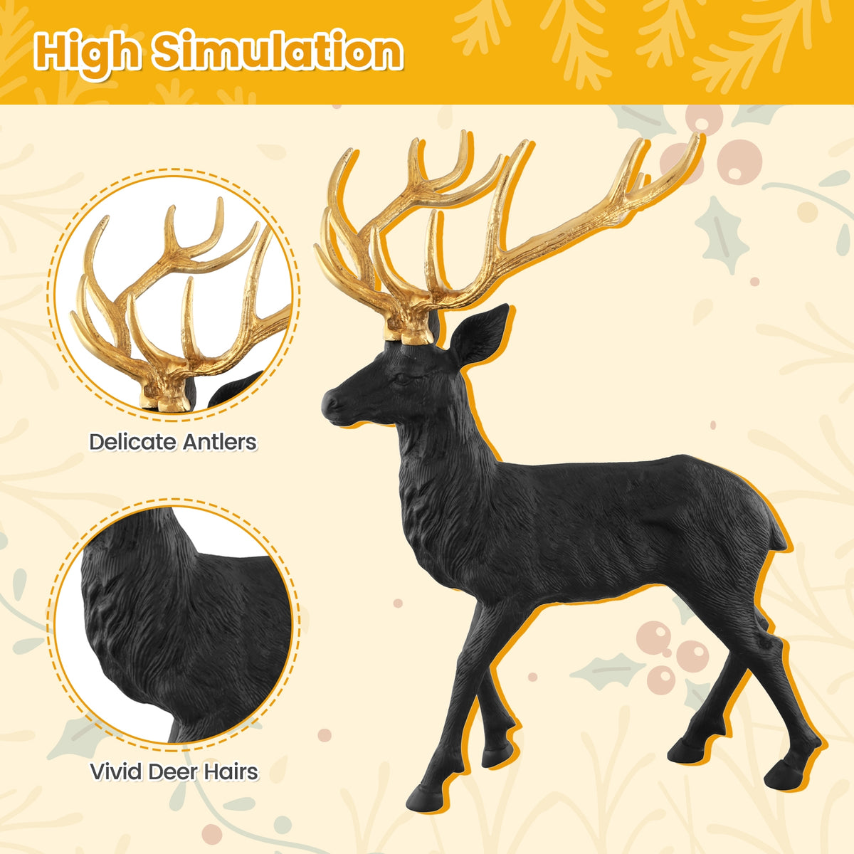 Standing Reindeer Statue Aluminum Deer Sculpture for Indoors Christmas Decor-Black-Christmas Decorations & Accessories-DECOROLALA