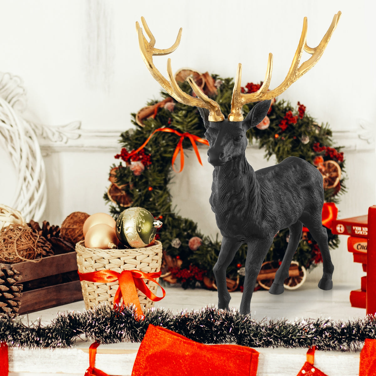 Standing Reindeer Statue Aluminum Deer Sculpture for Indoors Christmas Decor-Black-Christmas Decorations & Accessories-DECOROLALA