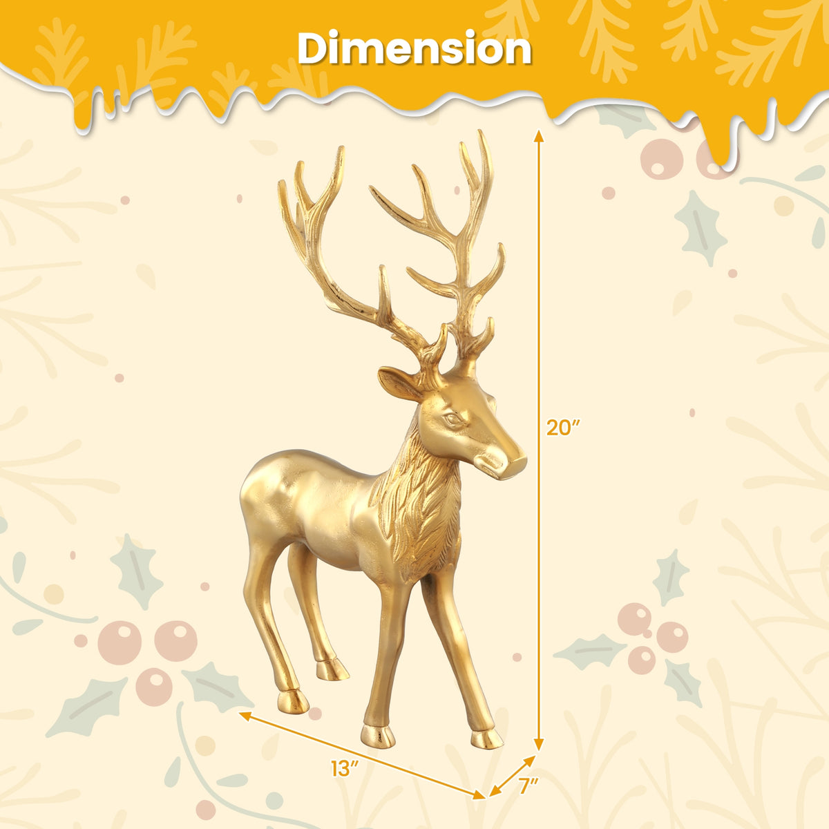 Standing Reindeer Statue Aluminum Deer Sculpture for Indoors Christmas Decor-Golden-Christmas Decorations & Accessories-DECOROLALA