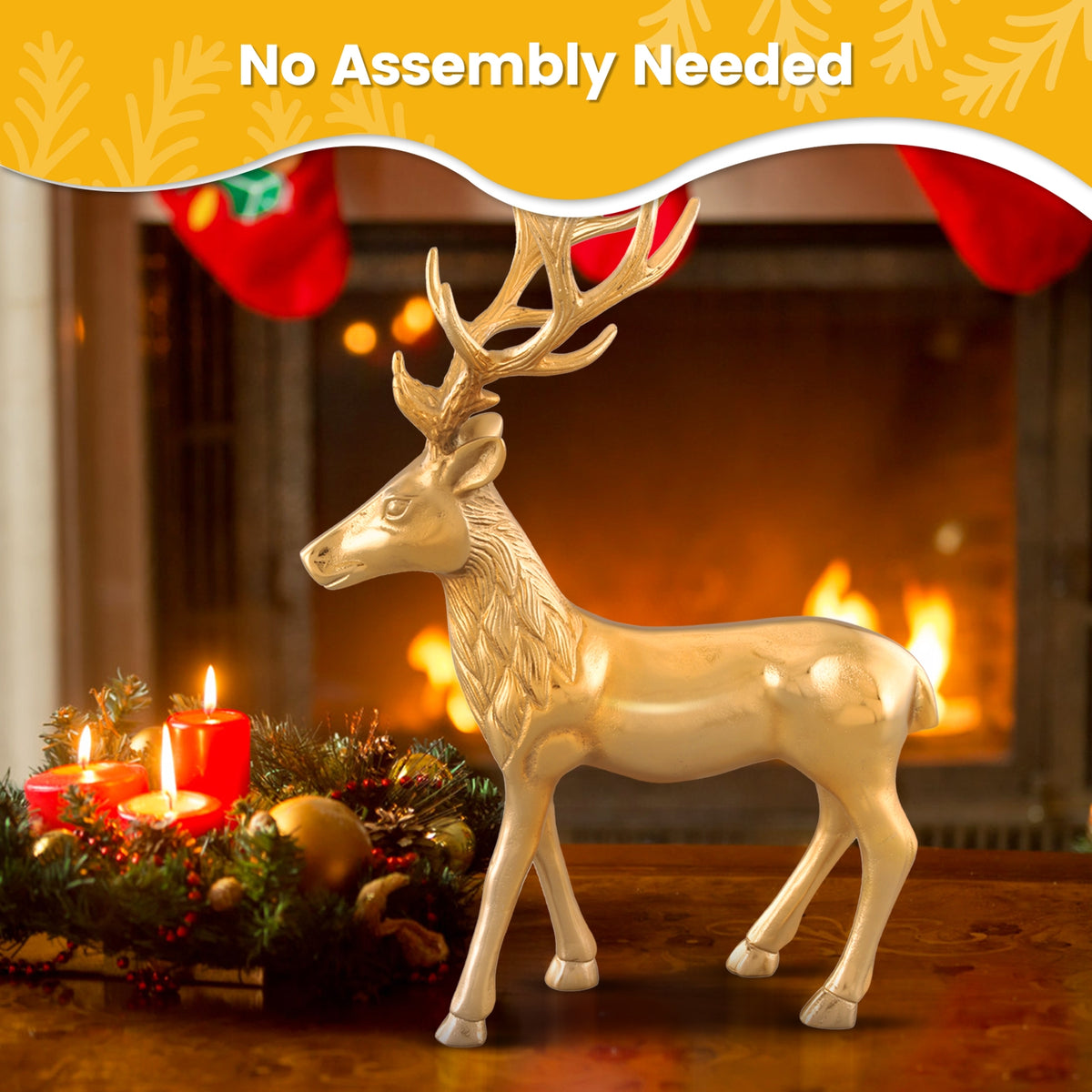 Standing Reindeer Statue Aluminum Deer Sculpture for Indoors Christmas Decor-Golden-Christmas Decorations & Accessories-DECOROLALA