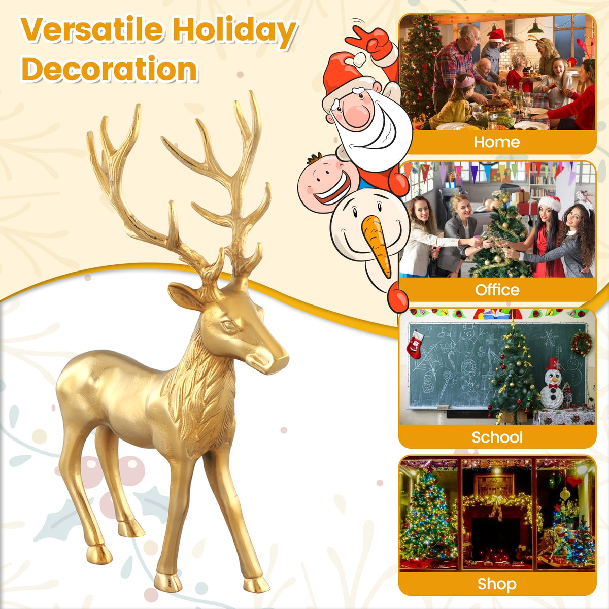 Standing Reindeer Statue Aluminum Deer Sculpture for Indoors Christmas Decor-Golden-Christmas Decorations & Accessories-DECOROLALA