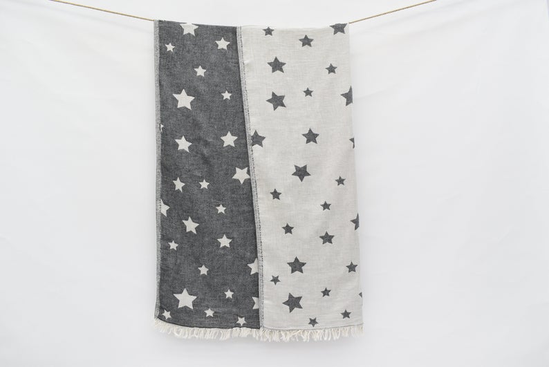 Star Black Turkish Towel 40x70" Cotton-Turkish Towel-DECOROLALA
