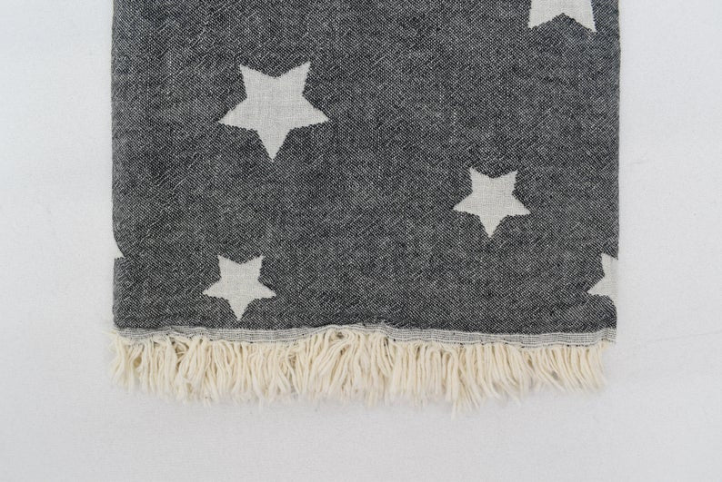 Star Black Turkish Towel 40x70" Cotton-Turkish Towel-DECOROLALA