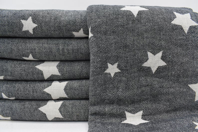 Star Black Turkish Towel 40x70" Cotton-Turkish Towel-DECOROLALA