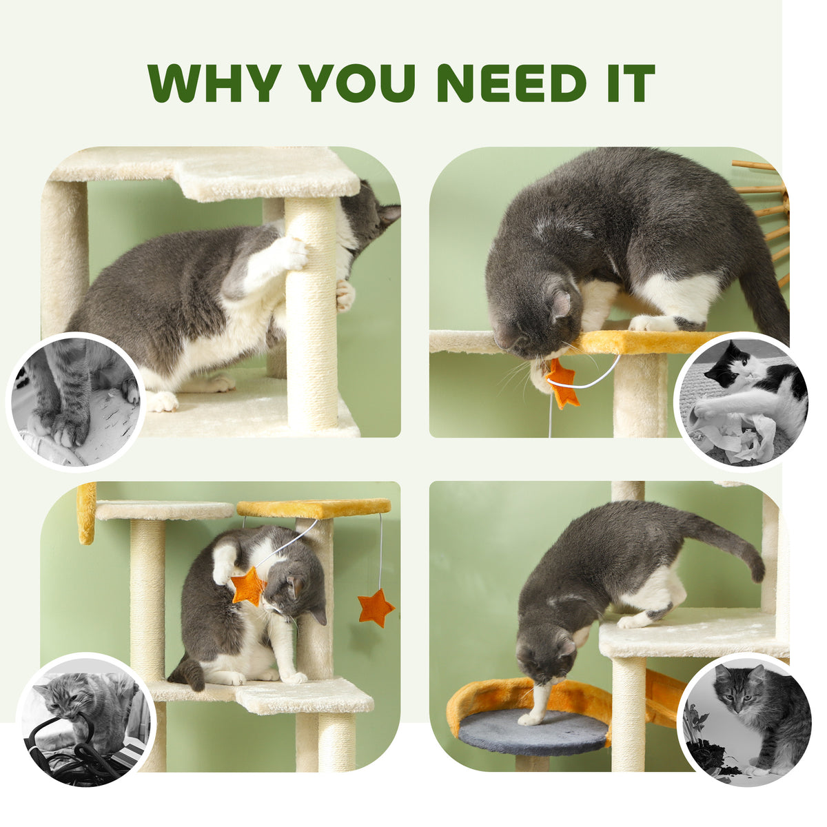 Star and Moon Cat Tree - 63" Beige Activity Center with Condo-Cats-DECOROLALA