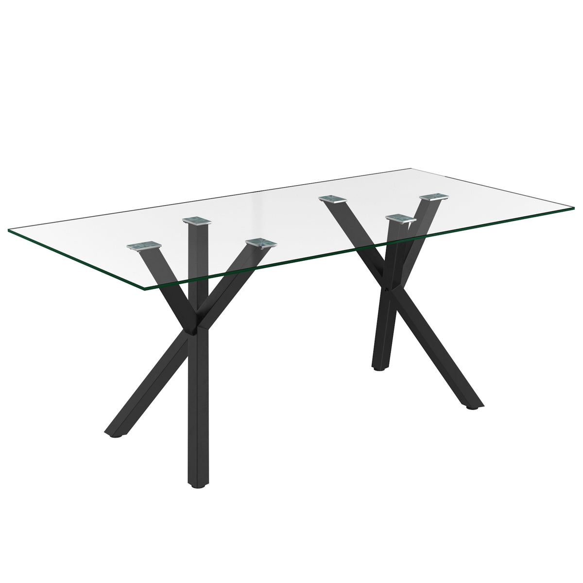 Stark Archer 7-Piece Dining Set - Clear Glass and Black Fabric-Dining Room Sets-DECOROLALA