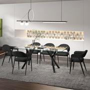 Stark Archer 7-Piece Dining Set - Clear Glass and Black Fabric-DECOROLALA