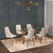 Stark Cora 7-Piece Dining Set - Clear Glass and Walnut Finish-DECOROLALA