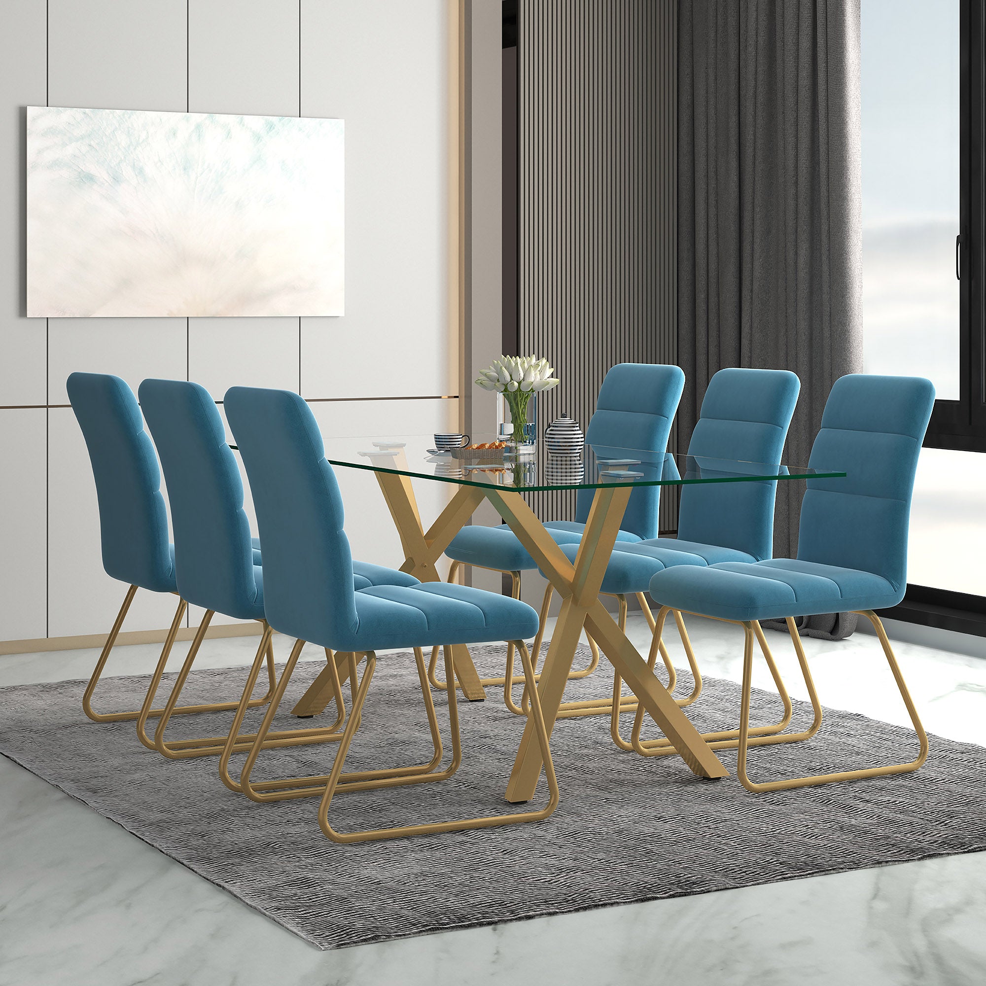 Stark Dining Table - Aged Gold Geometric Metal & Glass-DECOROLALA