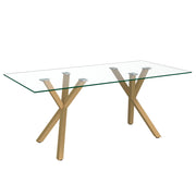 Stark Dining Table - Aged Gold Geometric Metal & Glass-DECOROLALA