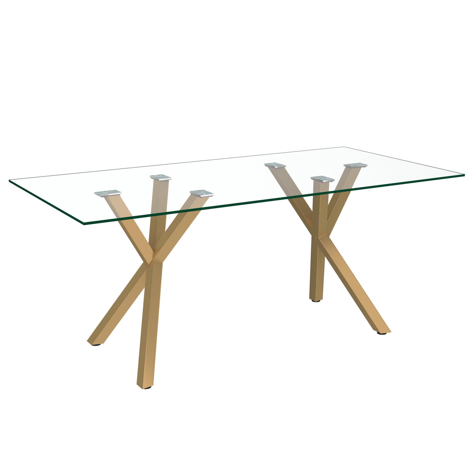 Stark Dining Table - Aged Gold Geometric Metal & Glass-DECOROLALA
