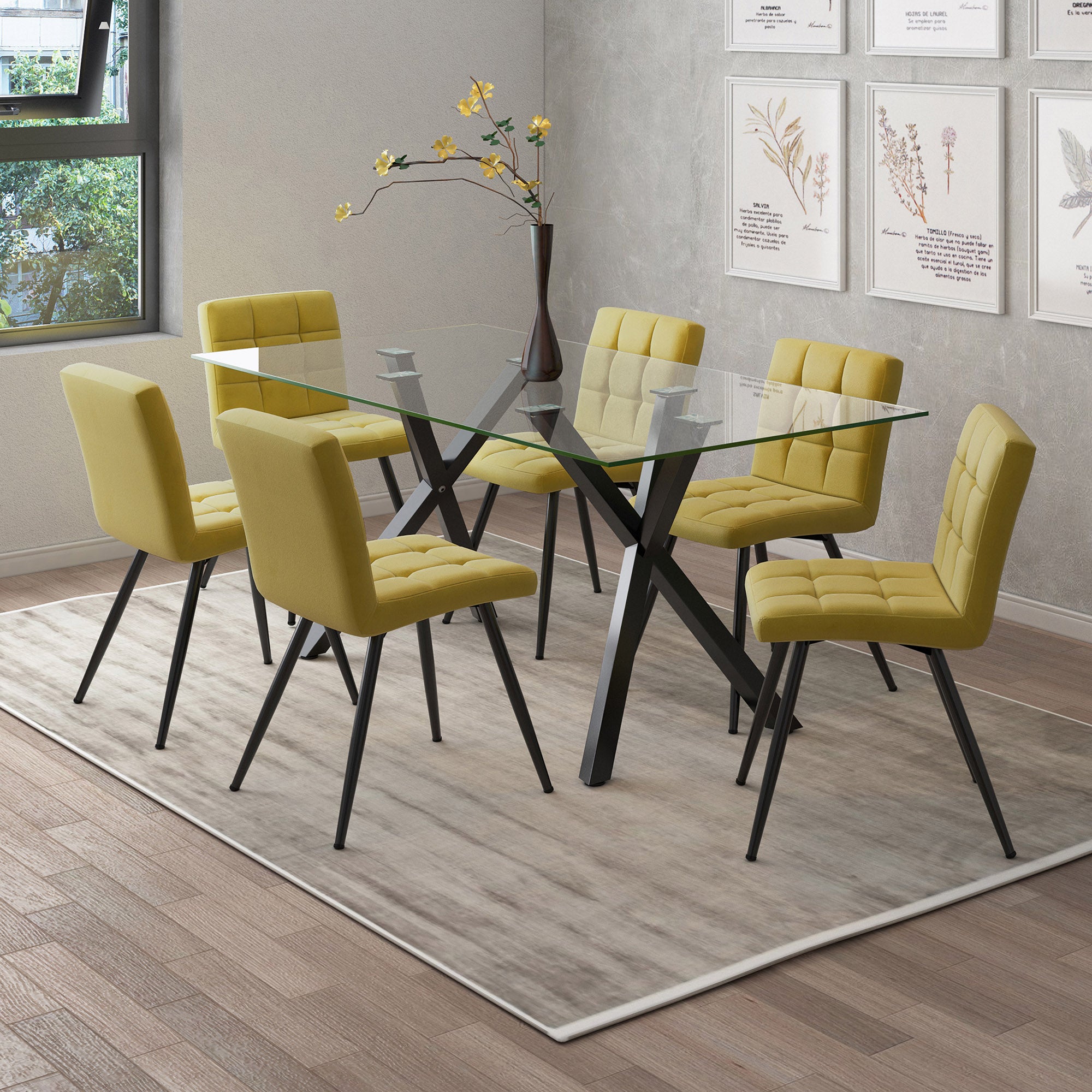 Stark Dining Table - Black Metal with Tempered Glass Top-DECOROLALA